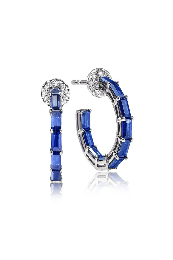 Nam Cho 18k White Gold Baguette Diamond & Sapphire Hoops