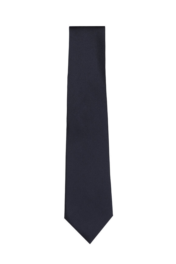 Isaia Dark Blue Solid Silk Necktie