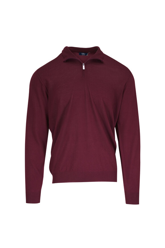 Fedeli Burgundy Wool Quarter Zip Pullover - view 1