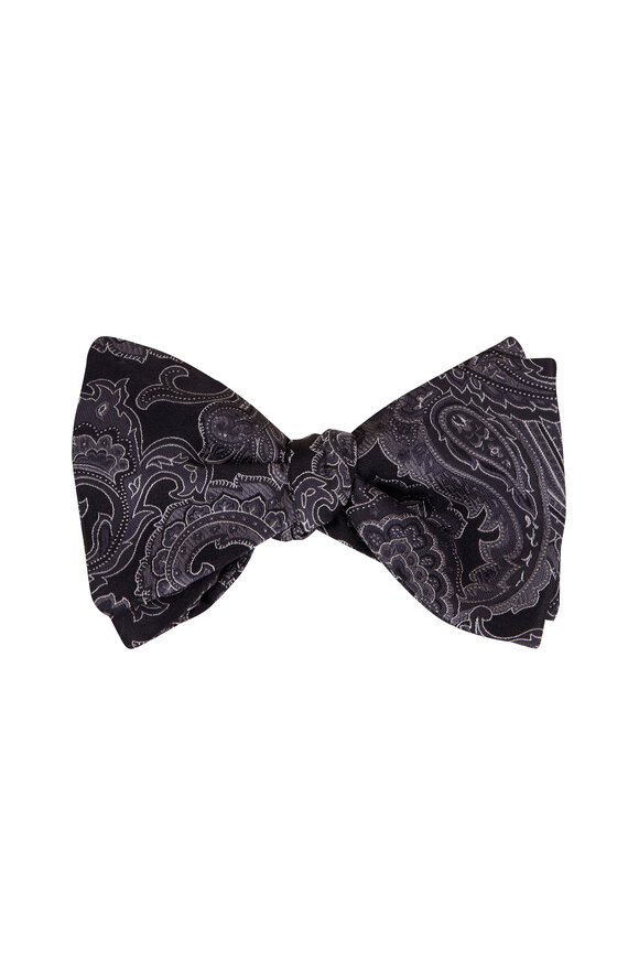 Eton Black Paisley Print Silk Pre-Tied Bow Tie