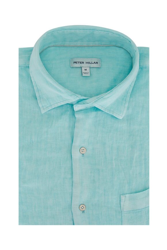 Peter Millar Coastal Icy Mint Linen Sport Shirt