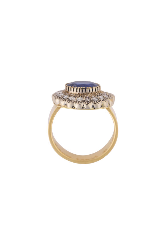 Renee Lewis 18k Yellow Gold Oval Diamond & Sapphire Ring - view 2