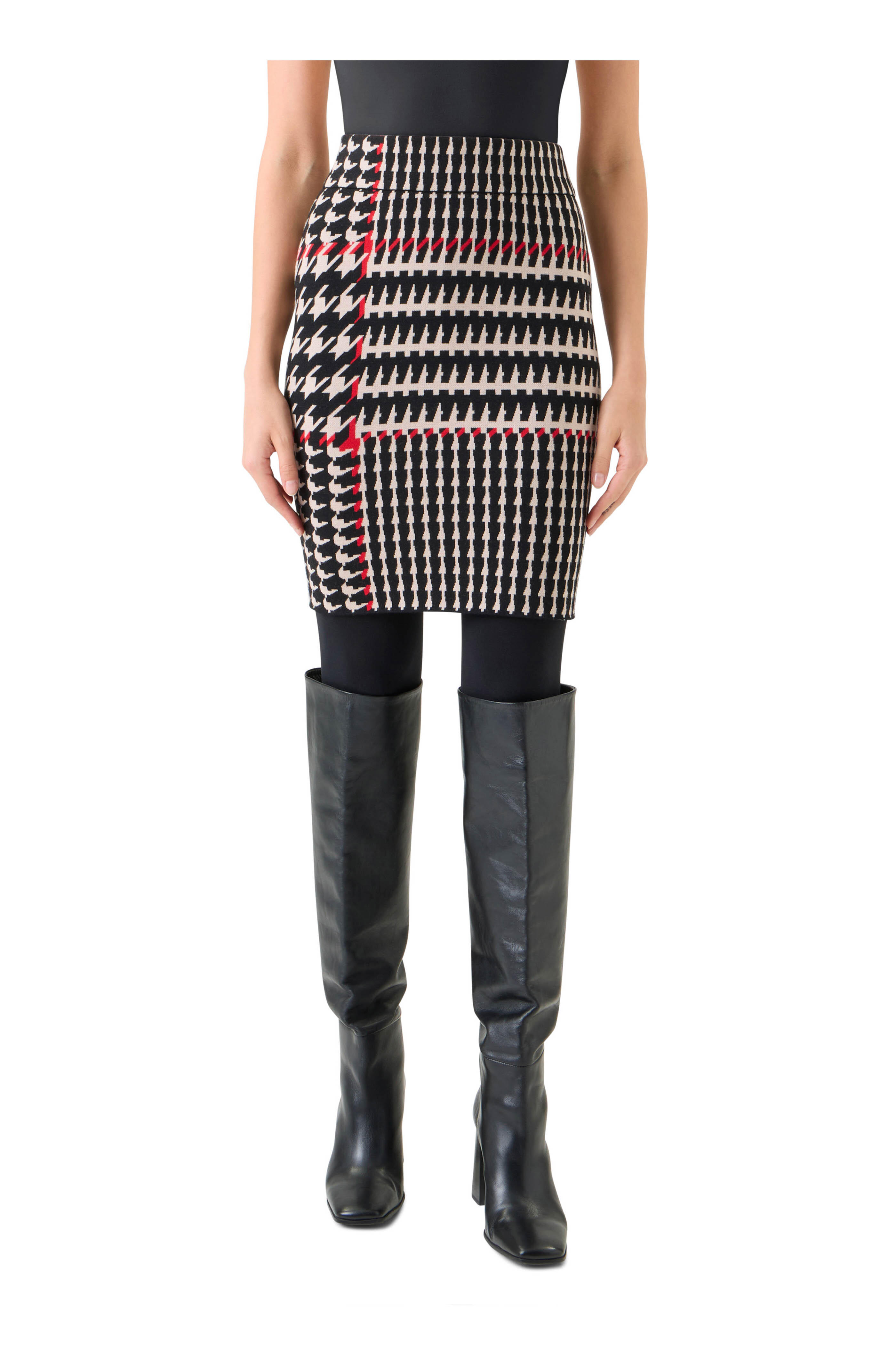Akris Punto - Black, Cream & Vermilion Jacquard Knit Skirt