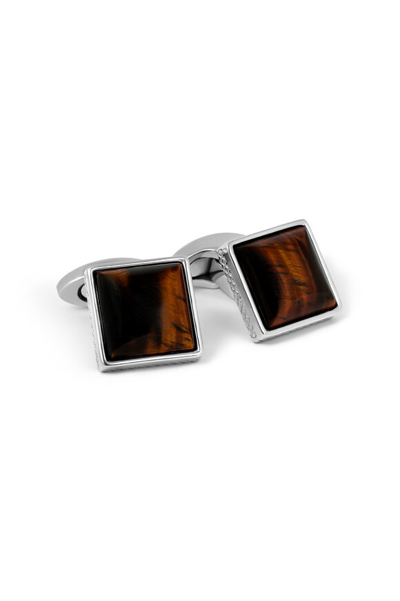 Tateossian Titanium Red Tiger Eye Classic Cufflinks