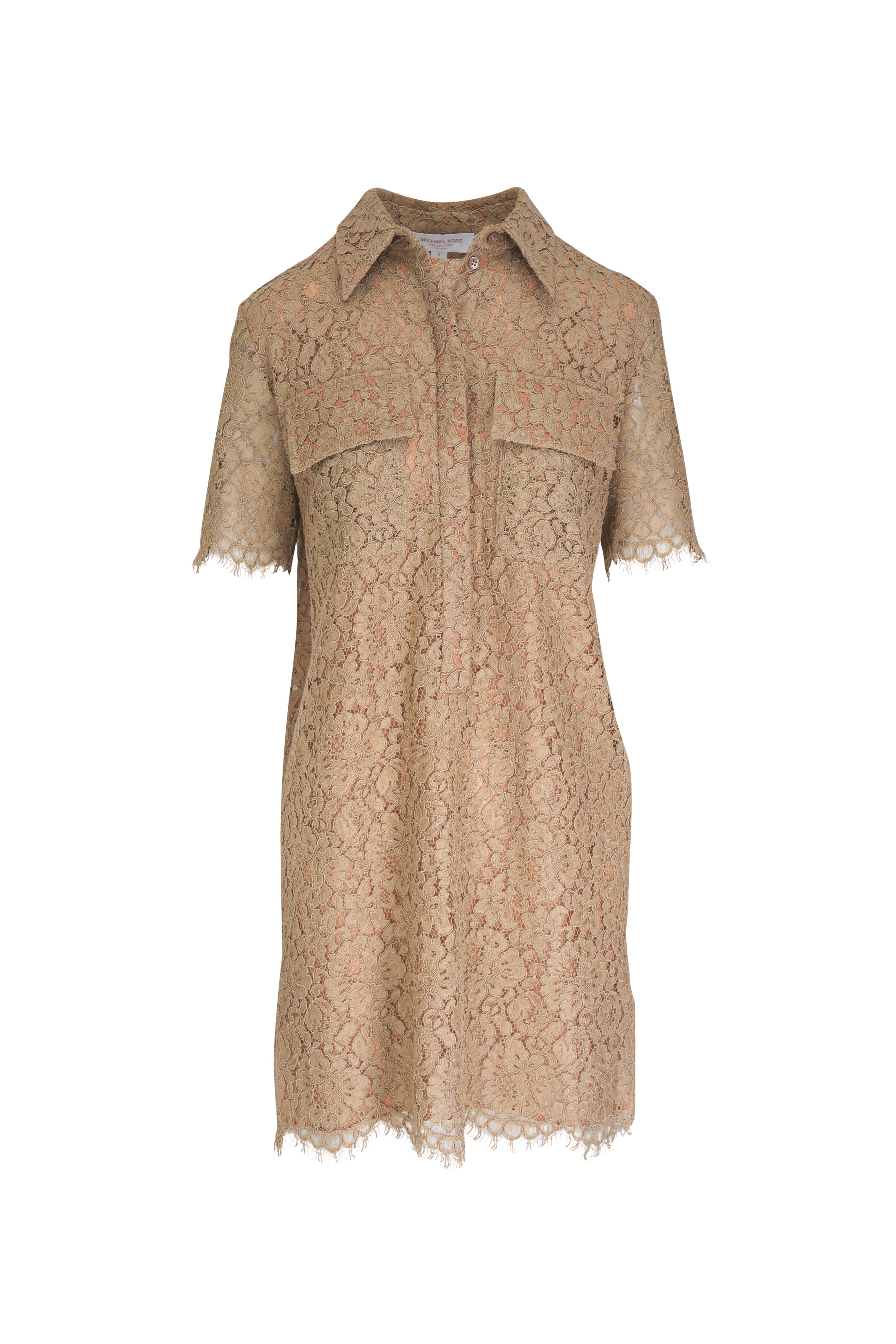 Michael Kors Collection - Sand Lace Collared Shift Dress