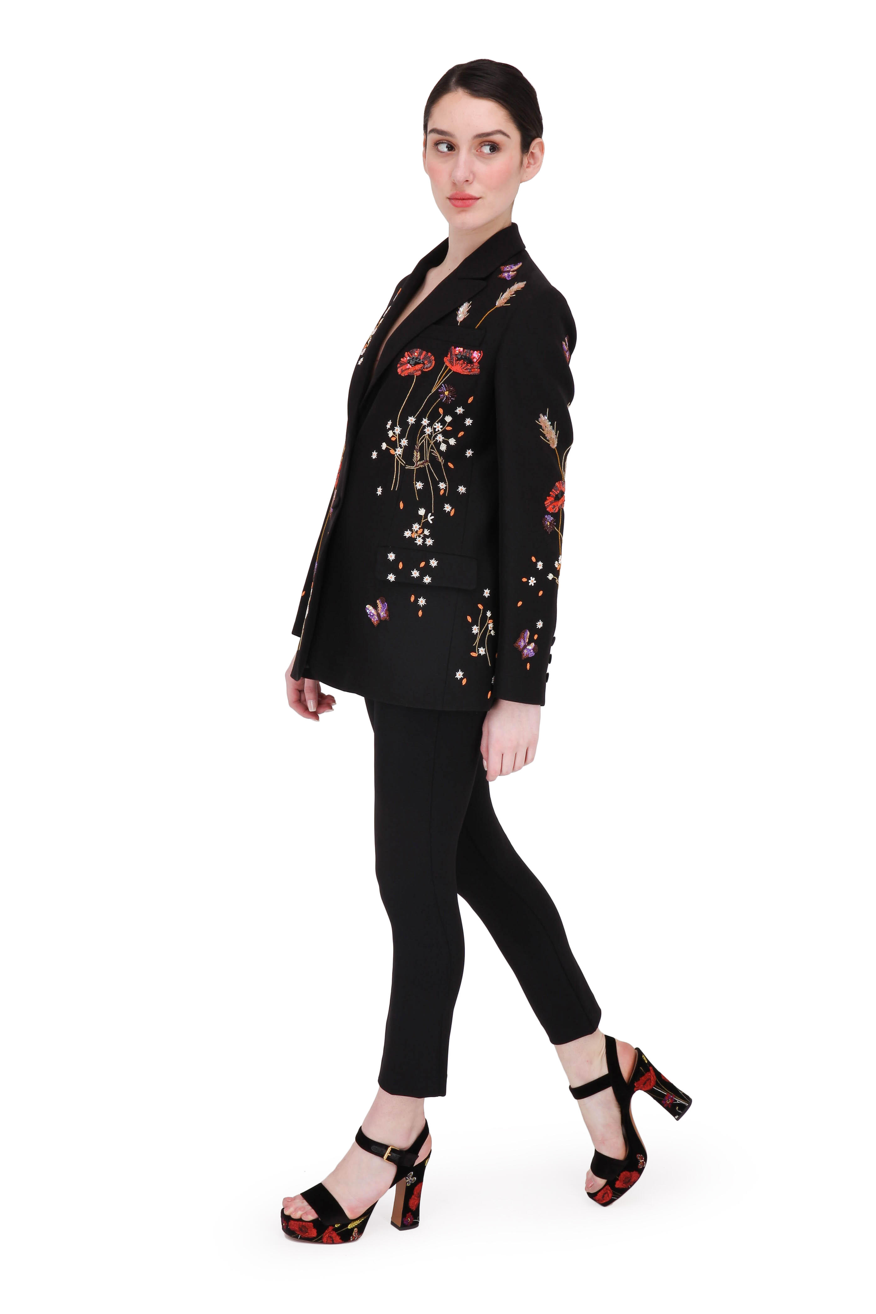 Valentino - Black Wool & Silk Floral Embroidered Jacket