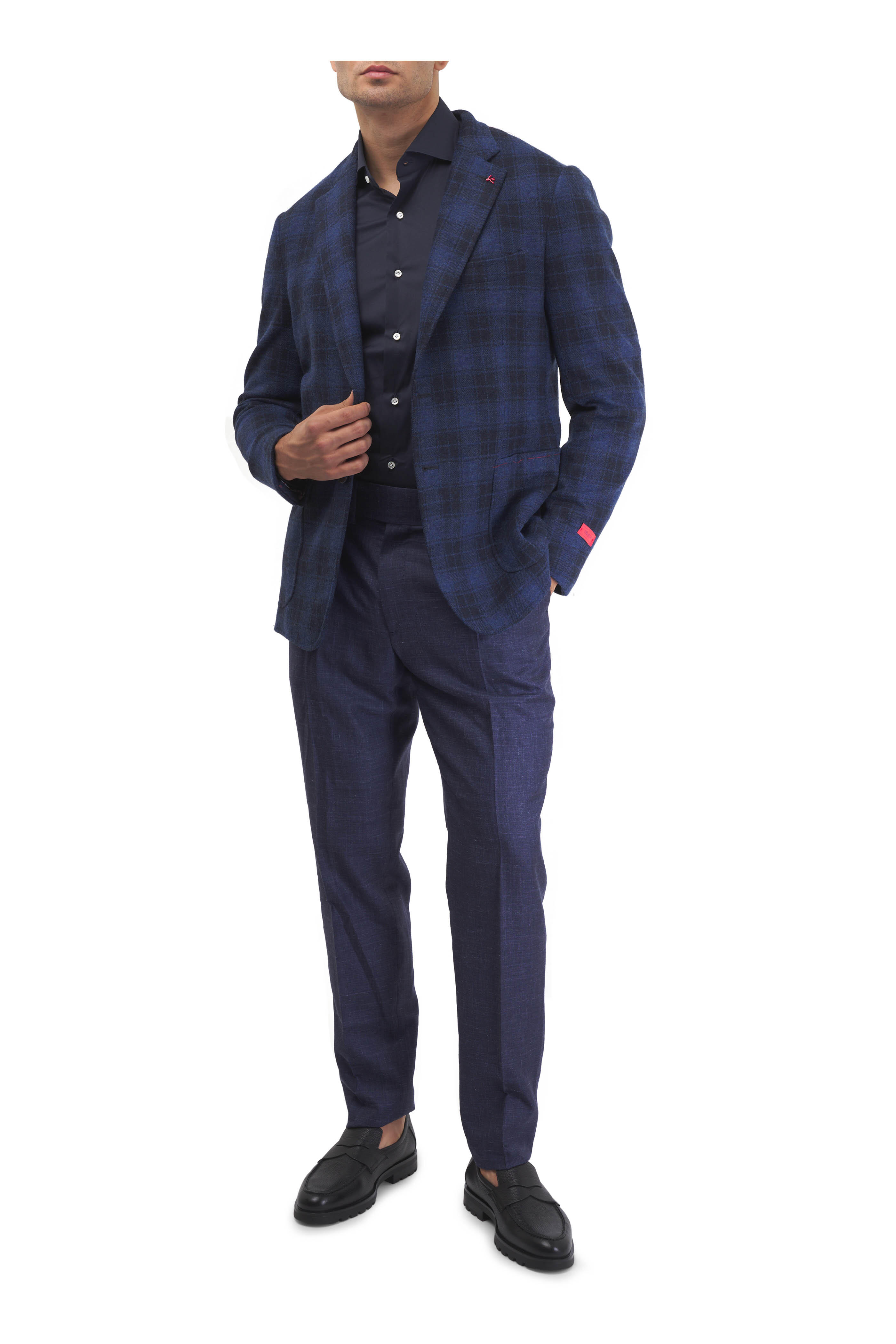 Isaia - Blue Windowpane Plaid Wool Sportcoat