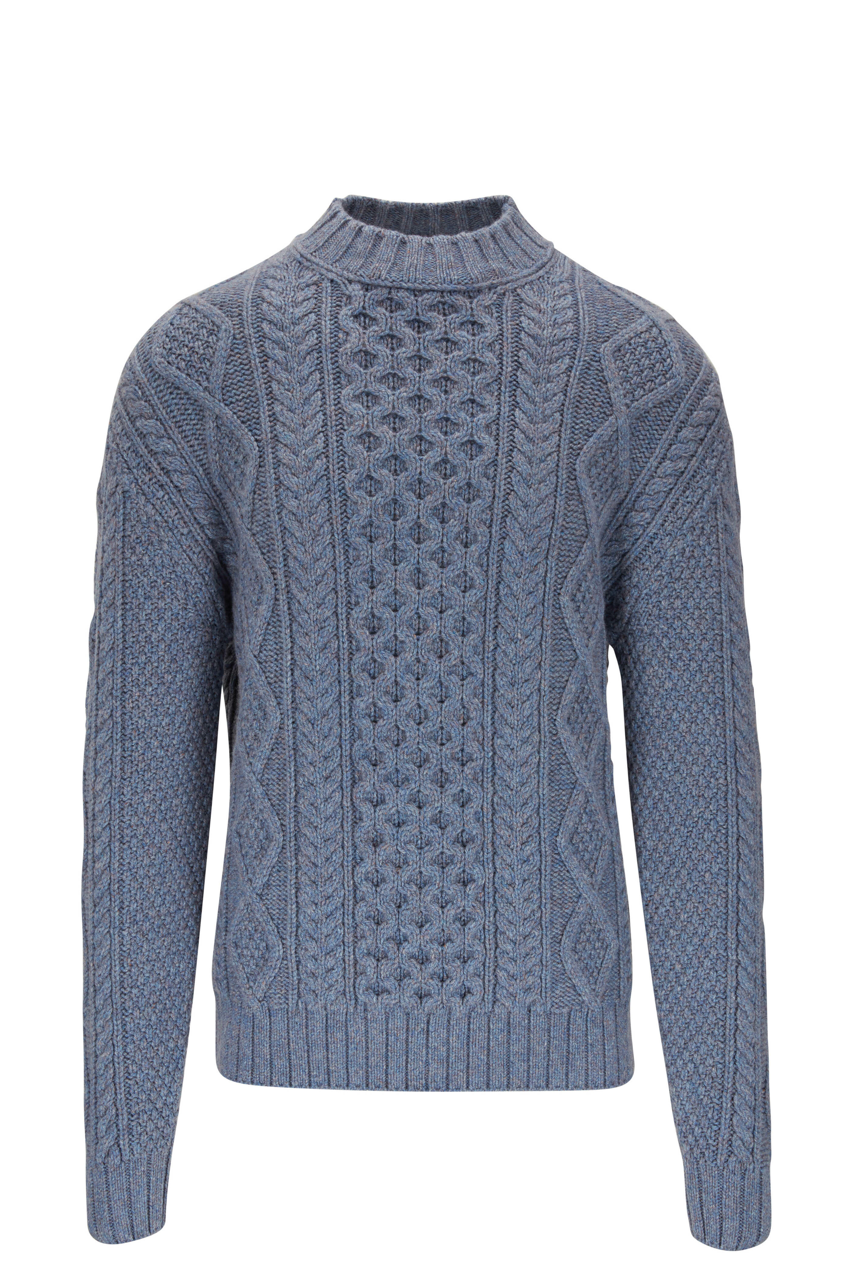 Loro Piana 青 ラウンドネック 半袖セーター Loro Piana - Light Blue Cashmere Cable Knit Sweater