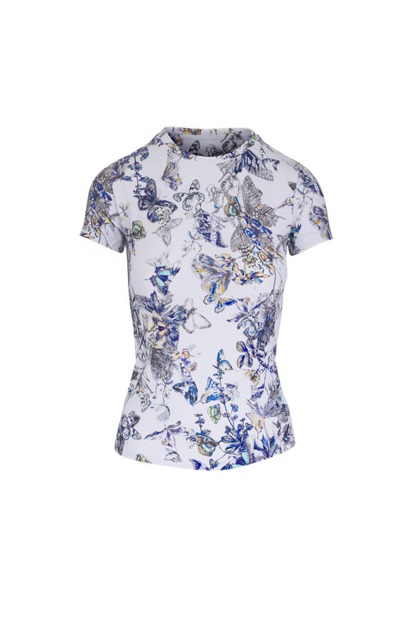 L'Agence Ressi Gray Watercolor Butterfly Print T-Shirt