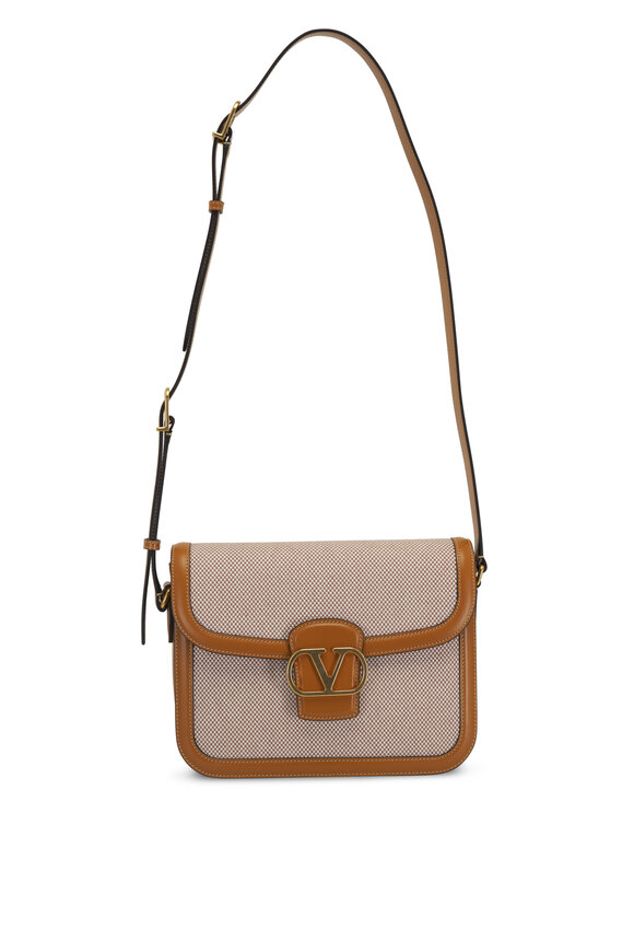 Valentino Garavani - 9 to 5 Taupe & Natural Canvas Shoulder Bag