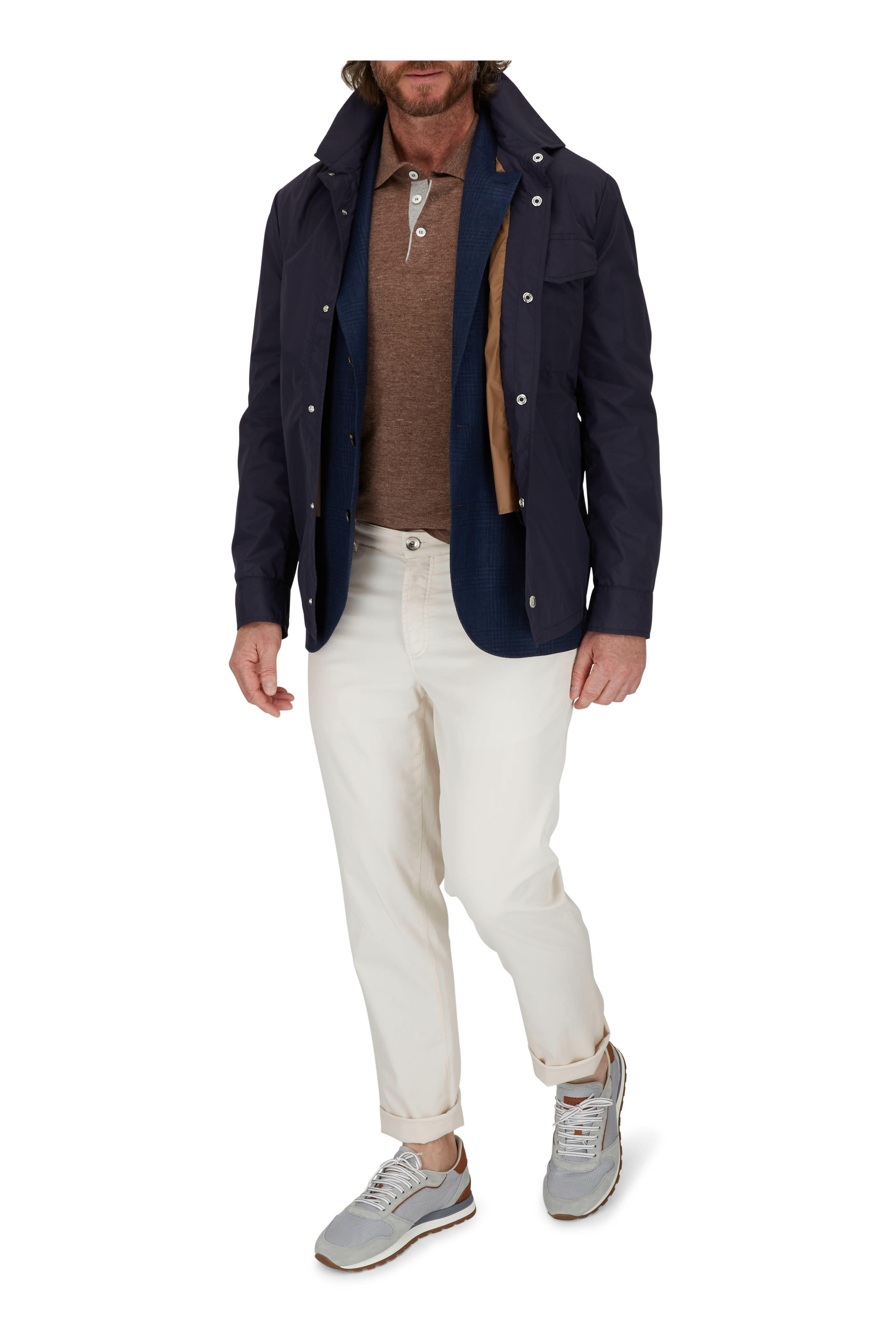 コート BRUNELLO CUCINELLI FW25 OUTERWEAR M/L (MD5327708 C001) Brunello Cucinelli - Navy Nylon Shirt Jacket | Mitchell Stores