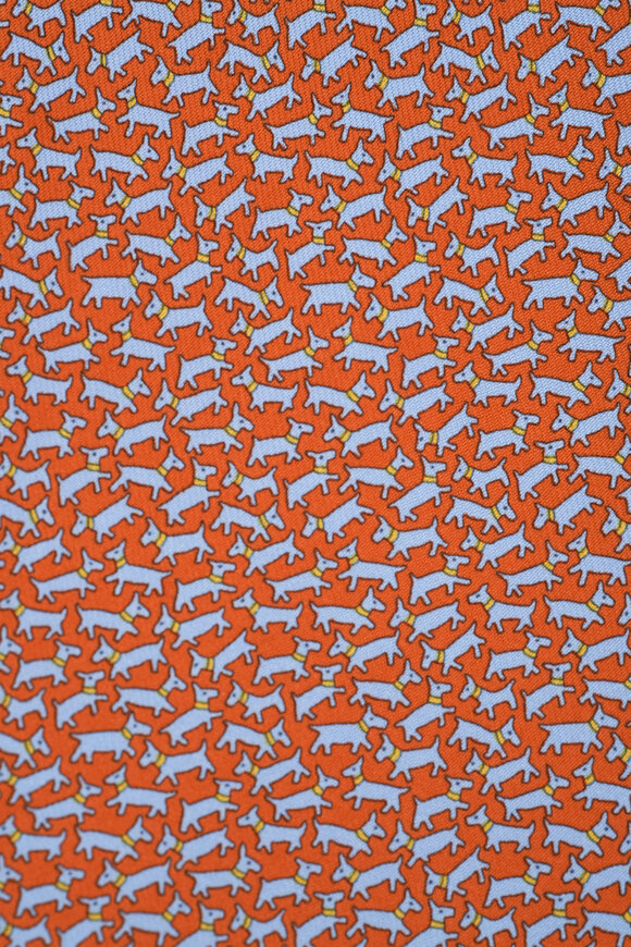 Ferragamo - Orange Dog Print Silk Necktie 