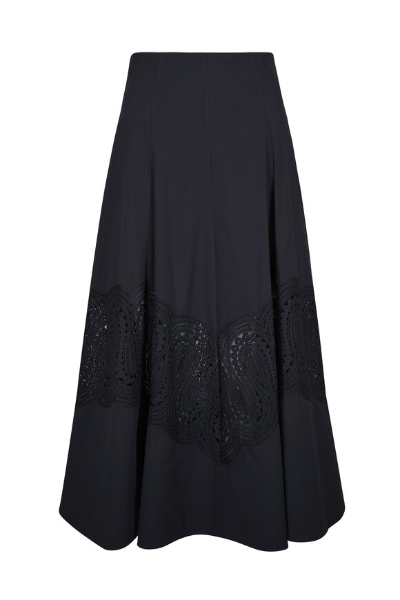 Lela Rose Parker Black Lace Midi Skirt