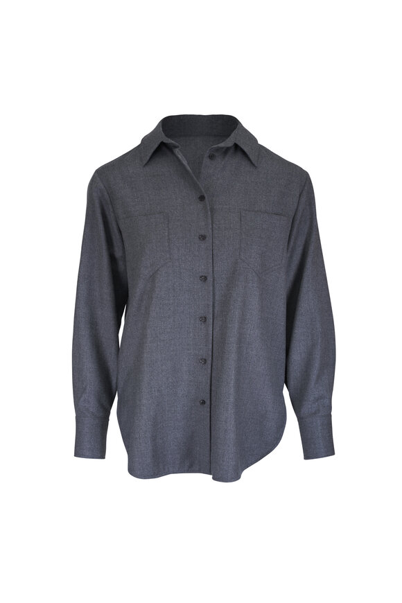 Kiton Gray Button Down Wool Blouse - view 1