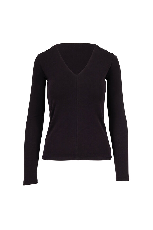 Vince - Black Deep V-Neck Long Sleeve Top