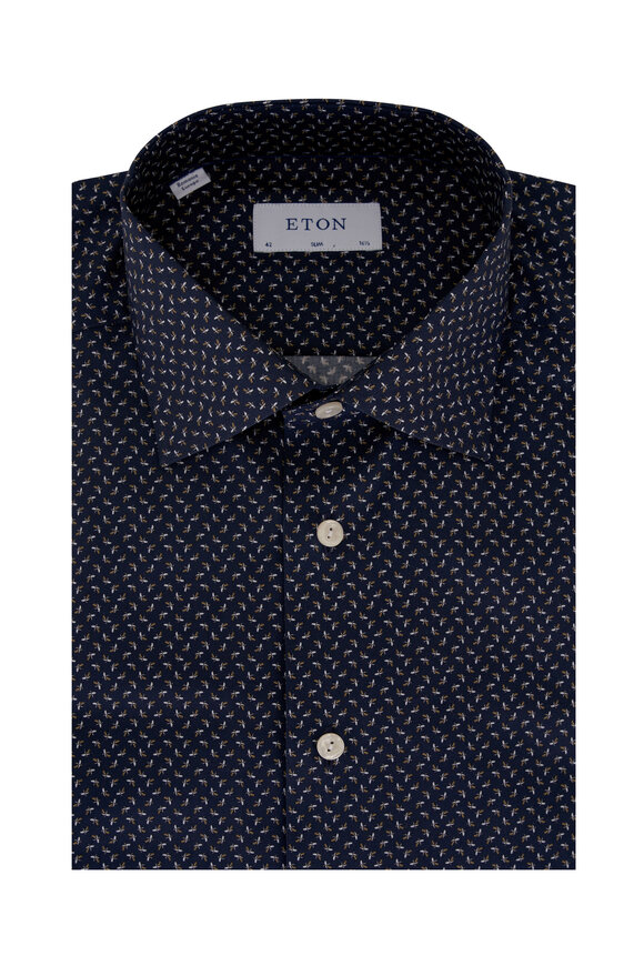 Eton Navy Banana Print Cotton Dress Shirt