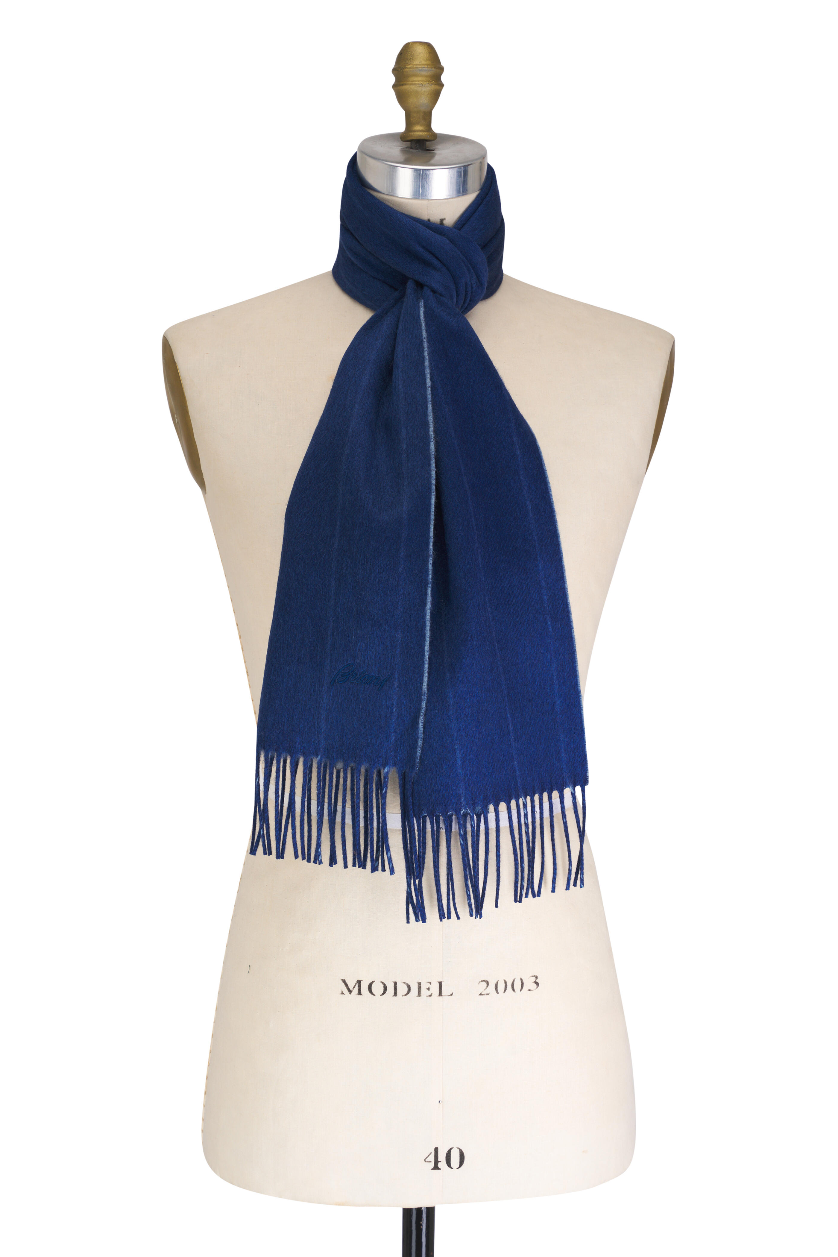 Brioni - Blue Stripe Silk & Cashmere Scarf