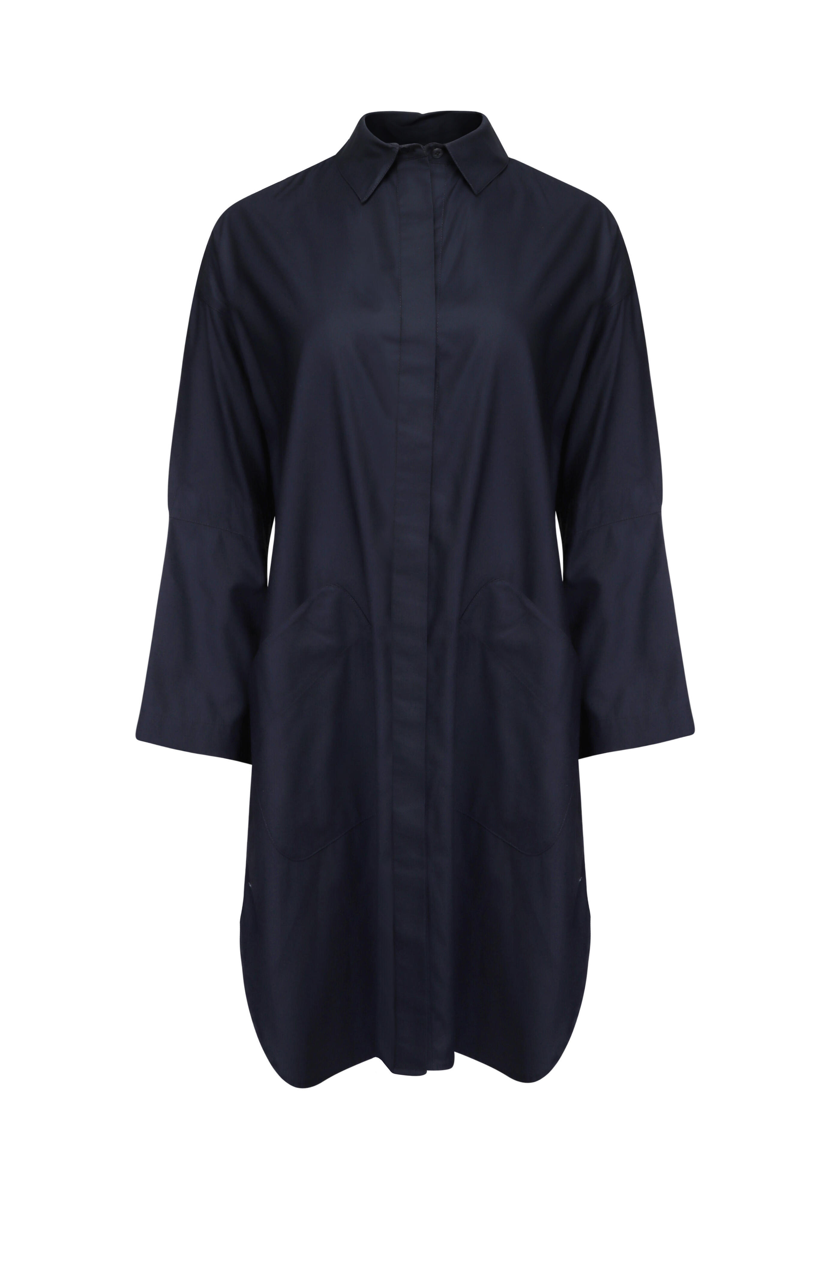 Zero + Maria Cornejo - Biker Navy Blue Cotton Broadcloth Shirtdress