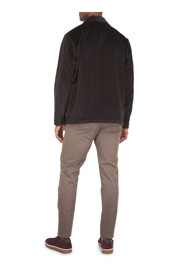 Canali Medium Brown Stretch Cotton Twill Flat Front Pant - view 4