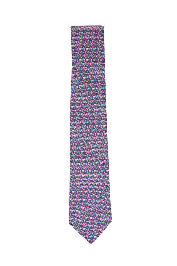 Ferragamo Gray Bingo Print Silk Necktie