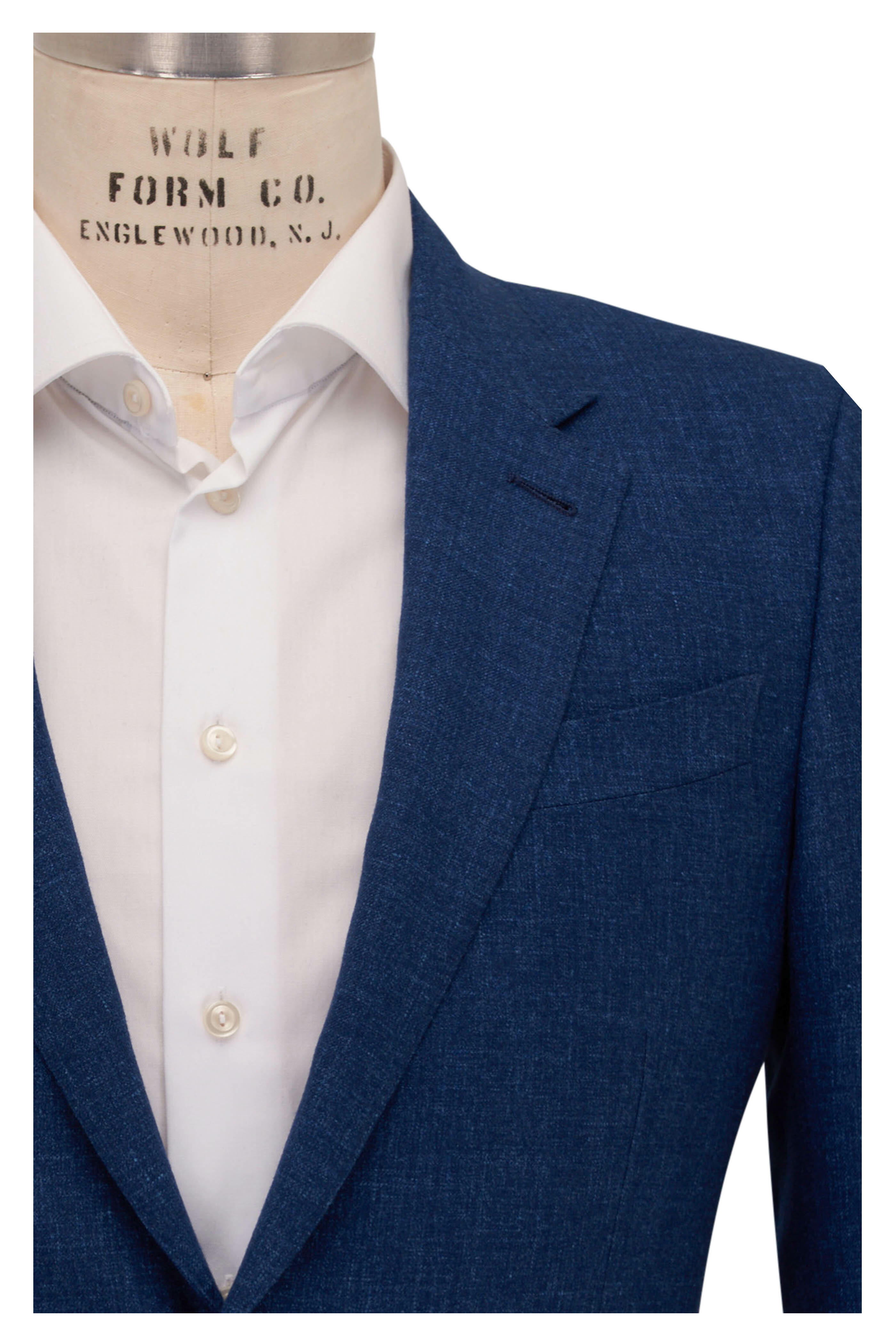 Zegna - Solid Blue Cashmere & Linen Sportcoat | Mitchell Stores