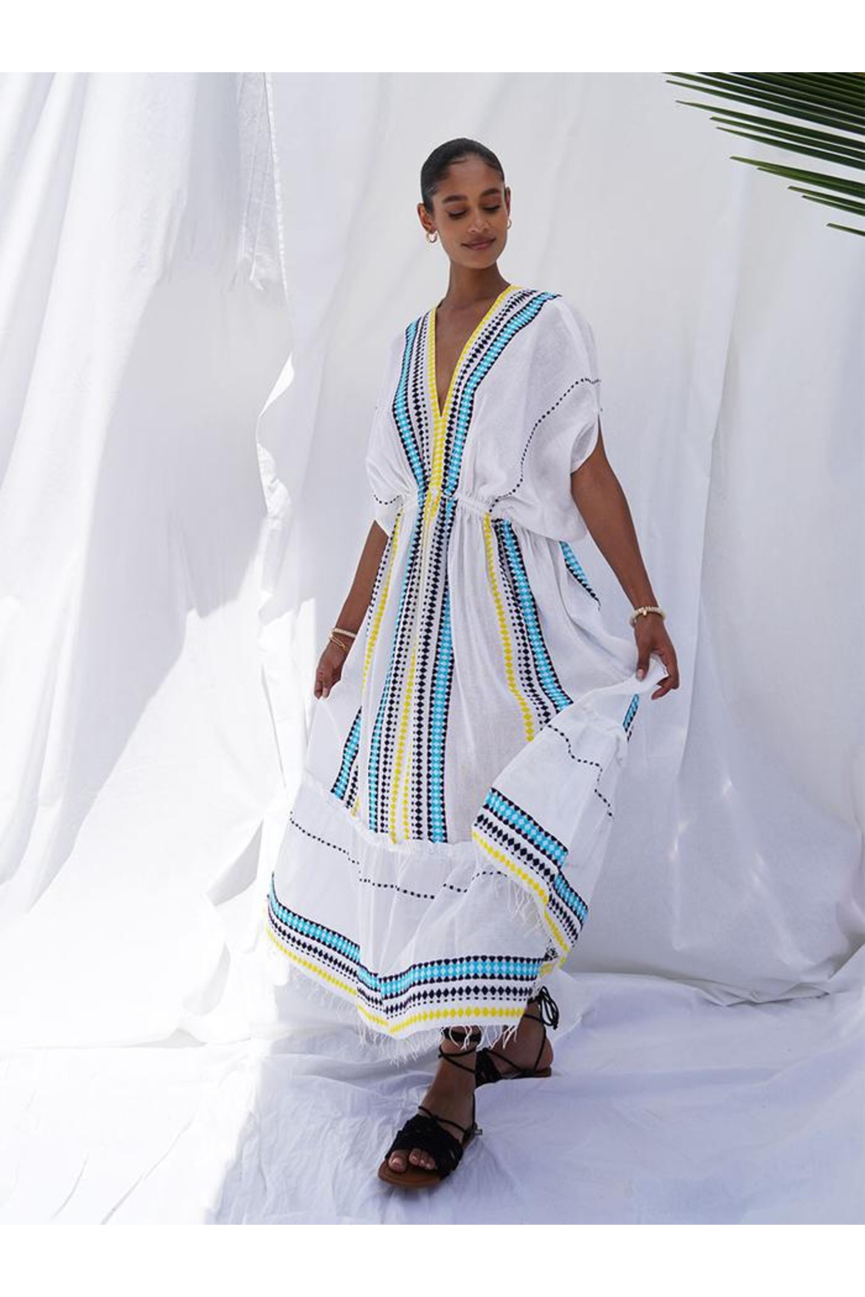 chinese dress ladies Lemlem White, Blue and Yellow Linen Maxi Dress main image 1