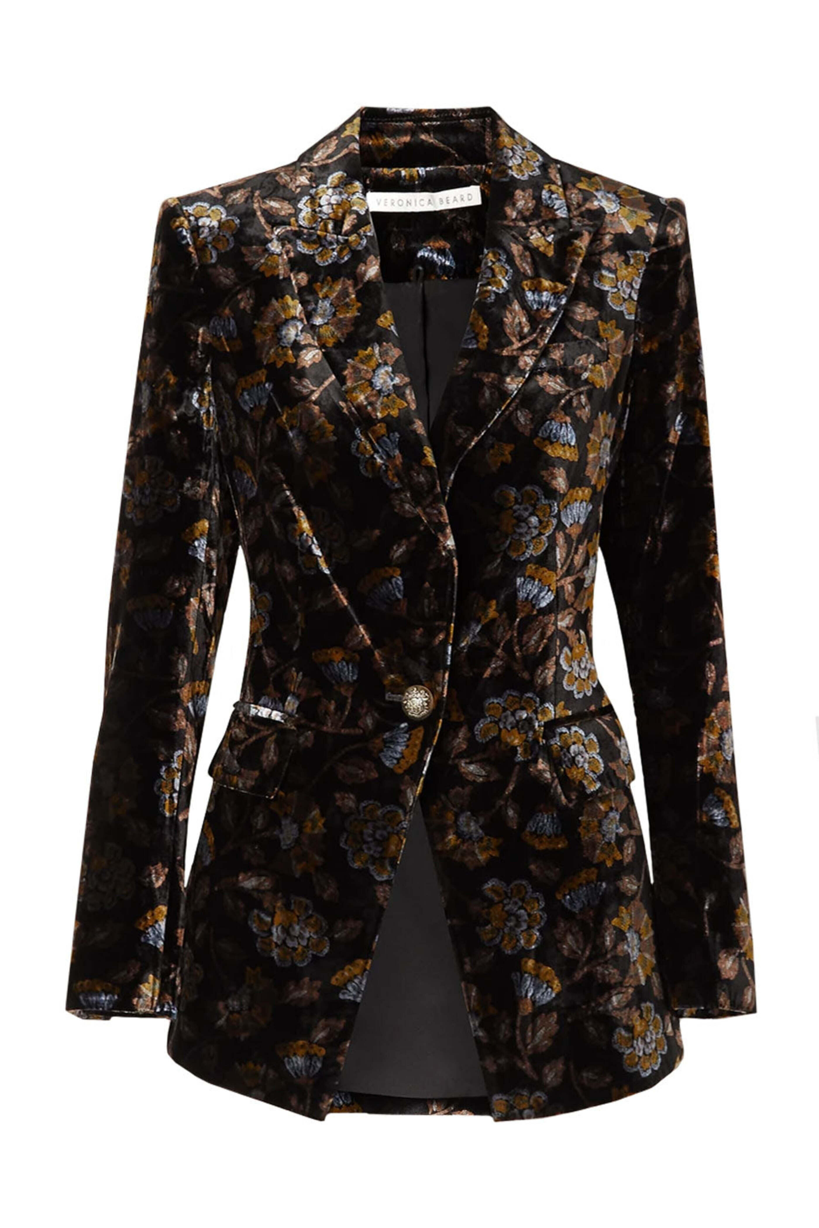 Veronica Beard - Black Velvet Jacquard Long and Lean Dickey Jacket