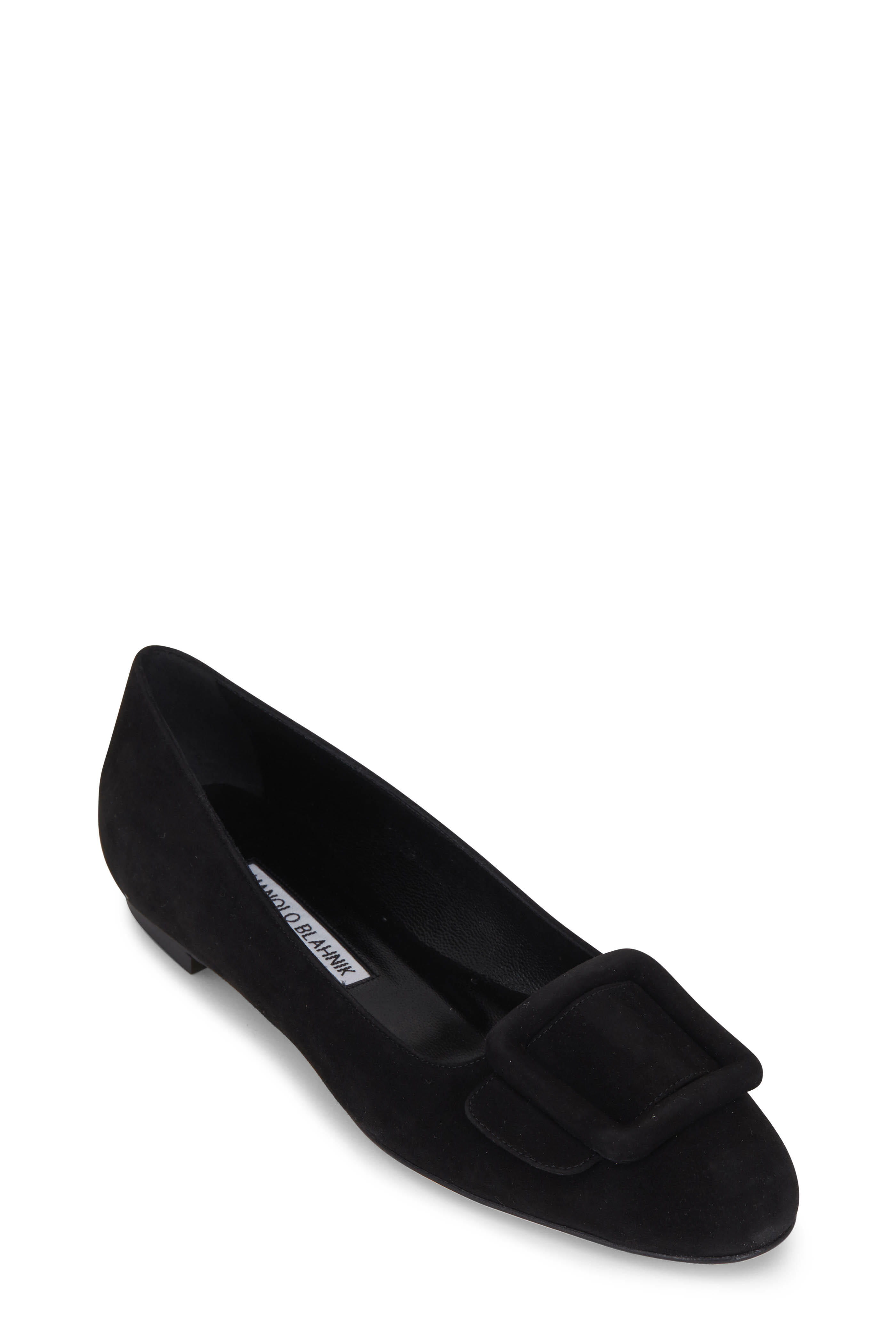 Manolo Blahnik - Maydi Black Suede Square Buckle Ballet Flat