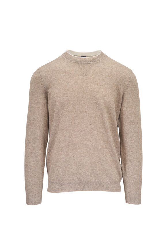 Fedeli Mushroom Cashmere & Linen Crewneck Sweater
