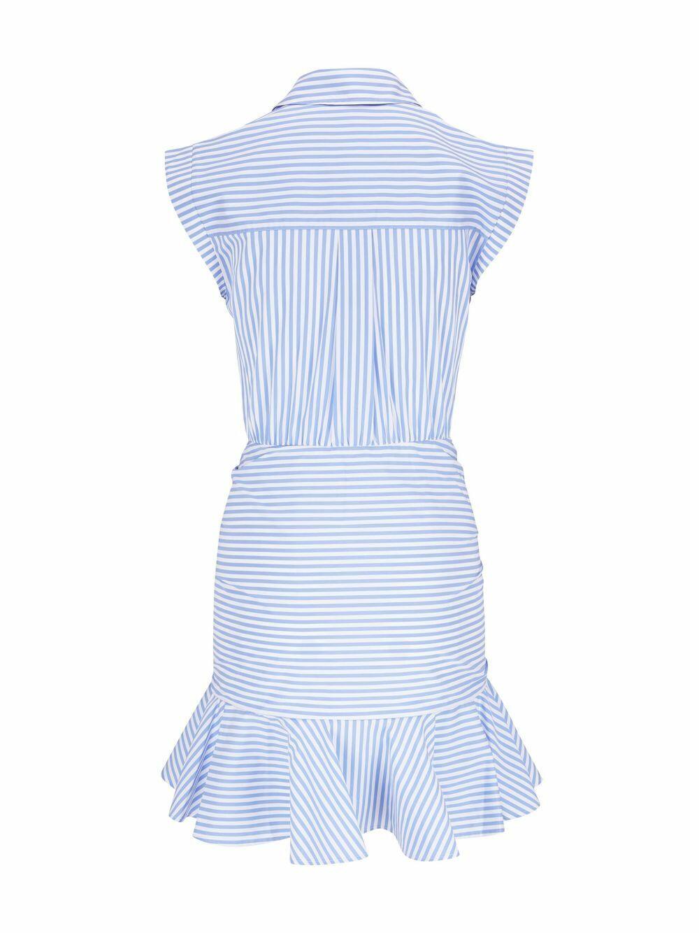 Veronica Beard - Bluebell & Ecru Flounce Hem Ruched Shirt Dress