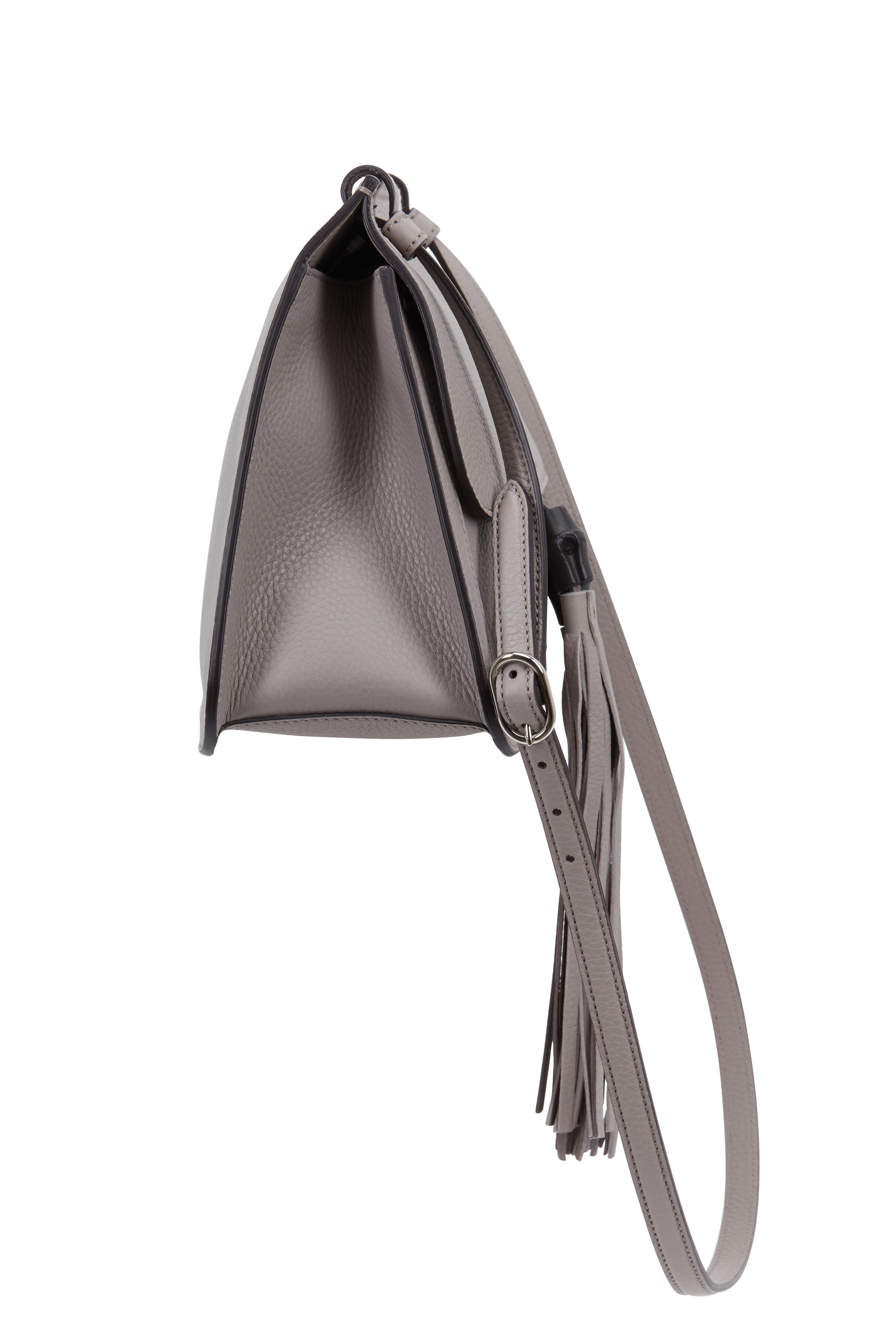 Gucci - Bamboo Day Gray Pebbled Leather Flap Shoulder Bag