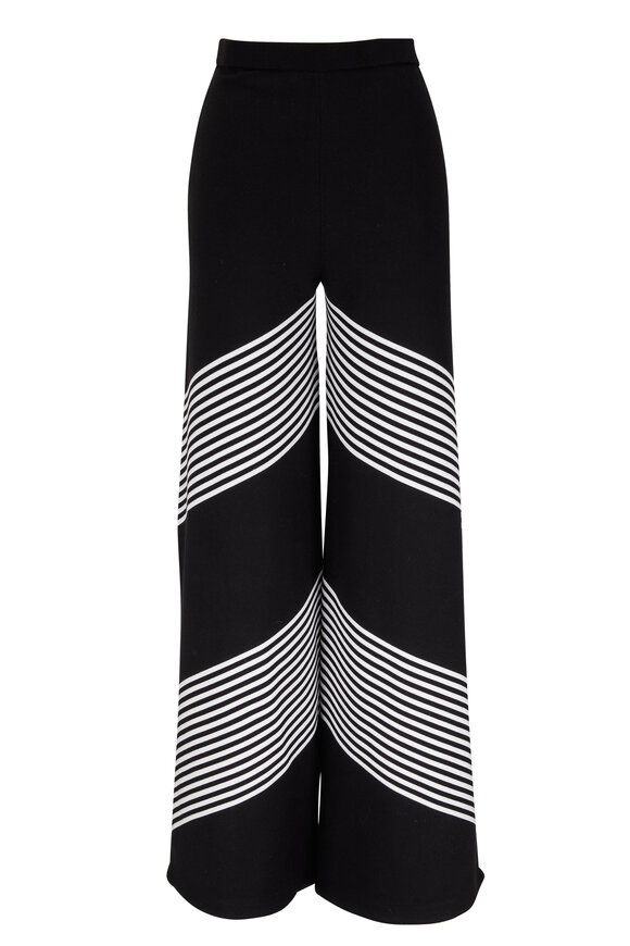 Carolina Herrera - Black & Ivory Chevron Wide Leg Knit Pant