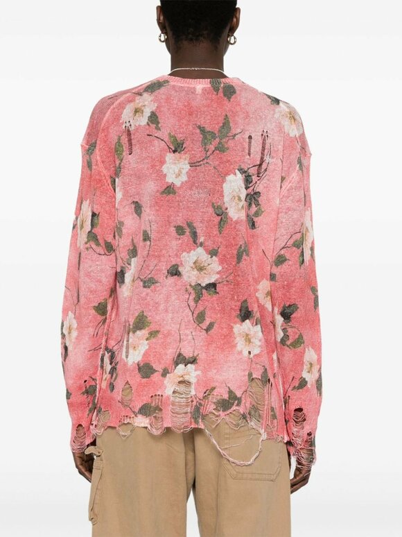 R13 - Boyfriend Pink Floral Distressed Linen Cardigan 