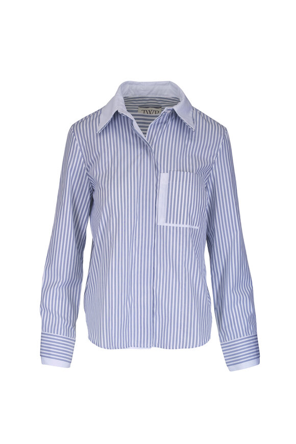 TWP Double Layer White & Navy Cotton Boyfriend Shirt - view 1