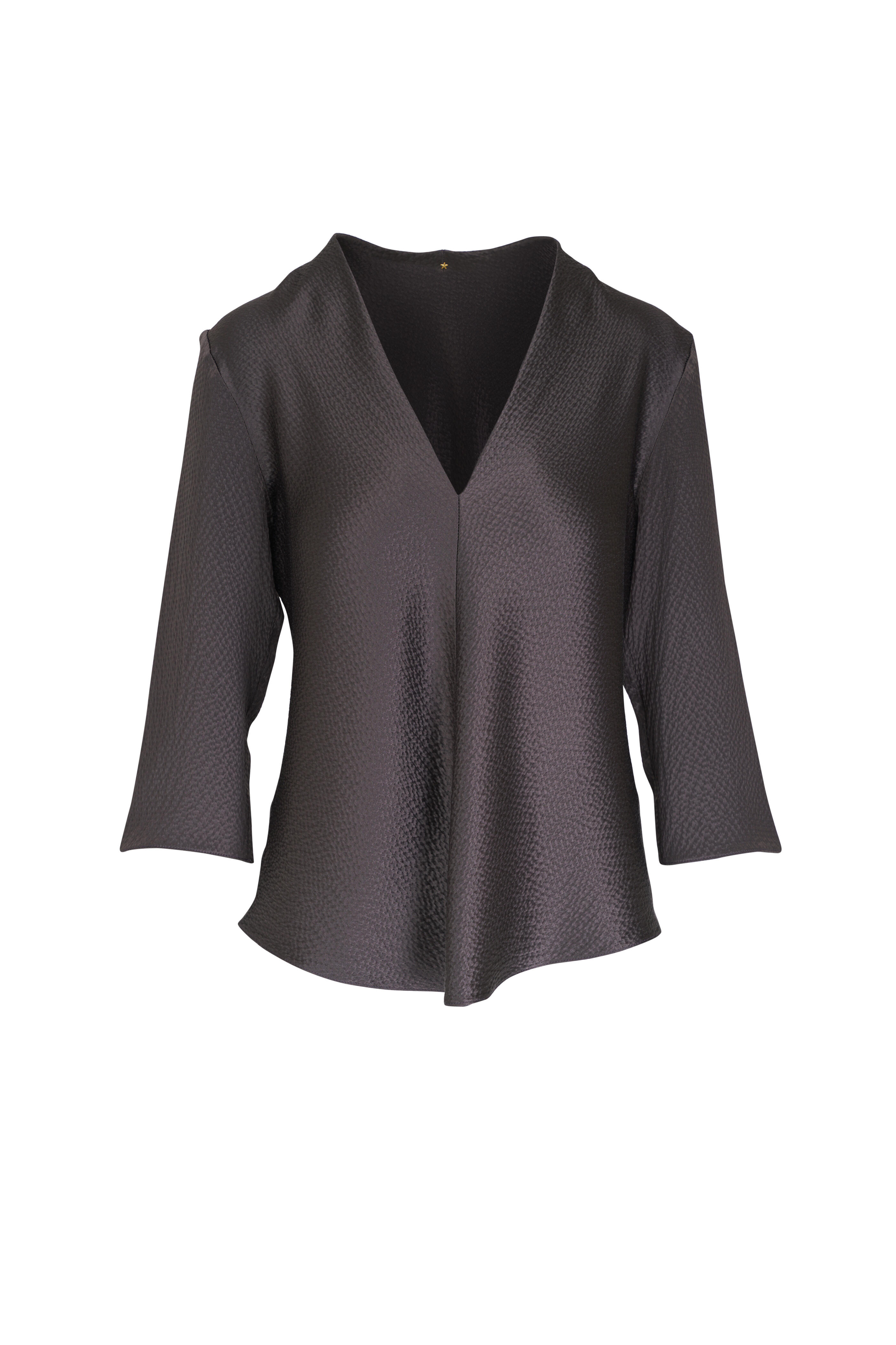Peter Cohen - Sleeve Tuck T Charcoal Gray Hammered Silk Top