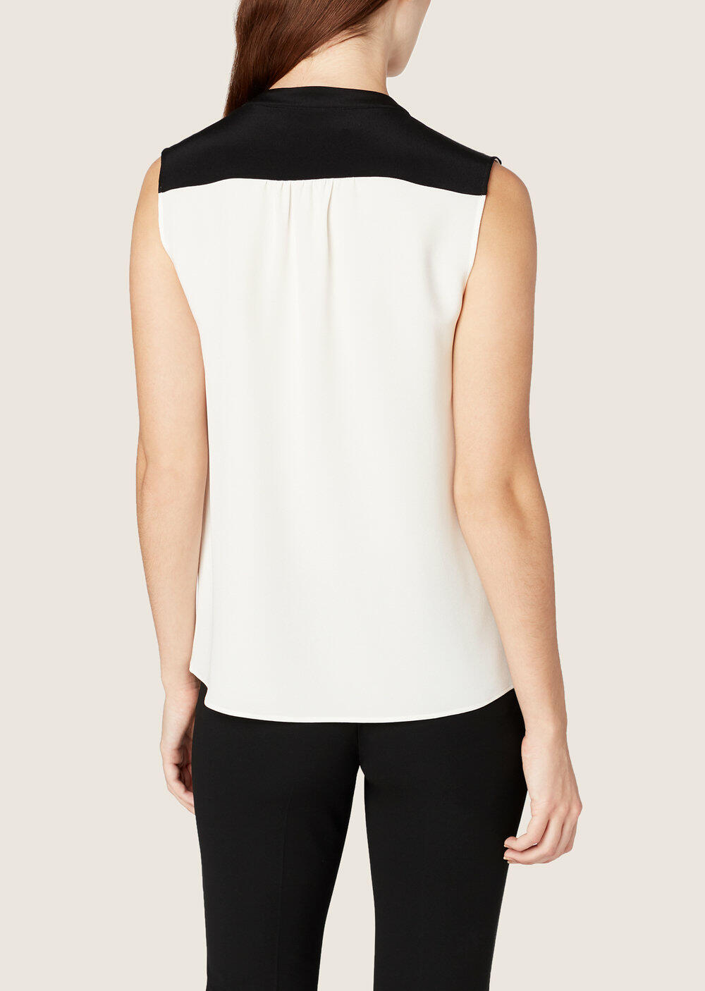 Derek Lam - Ivory & Black Nehru Collar Sleeveless Blouse