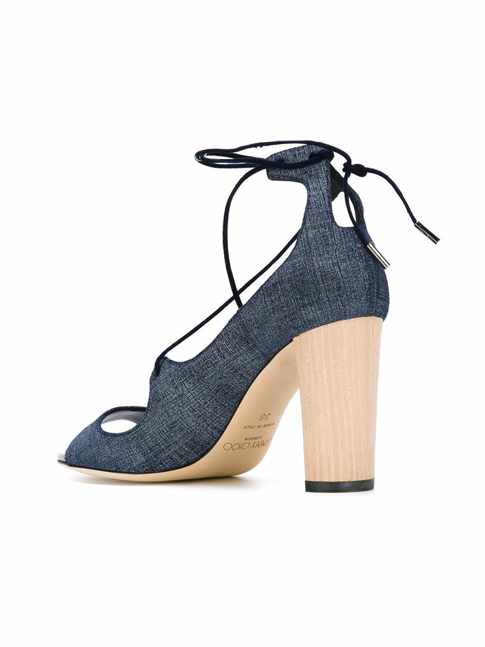 Jimmy Choo - Vernie Etched Denim Leather Lace-Up Sandal, 85mm