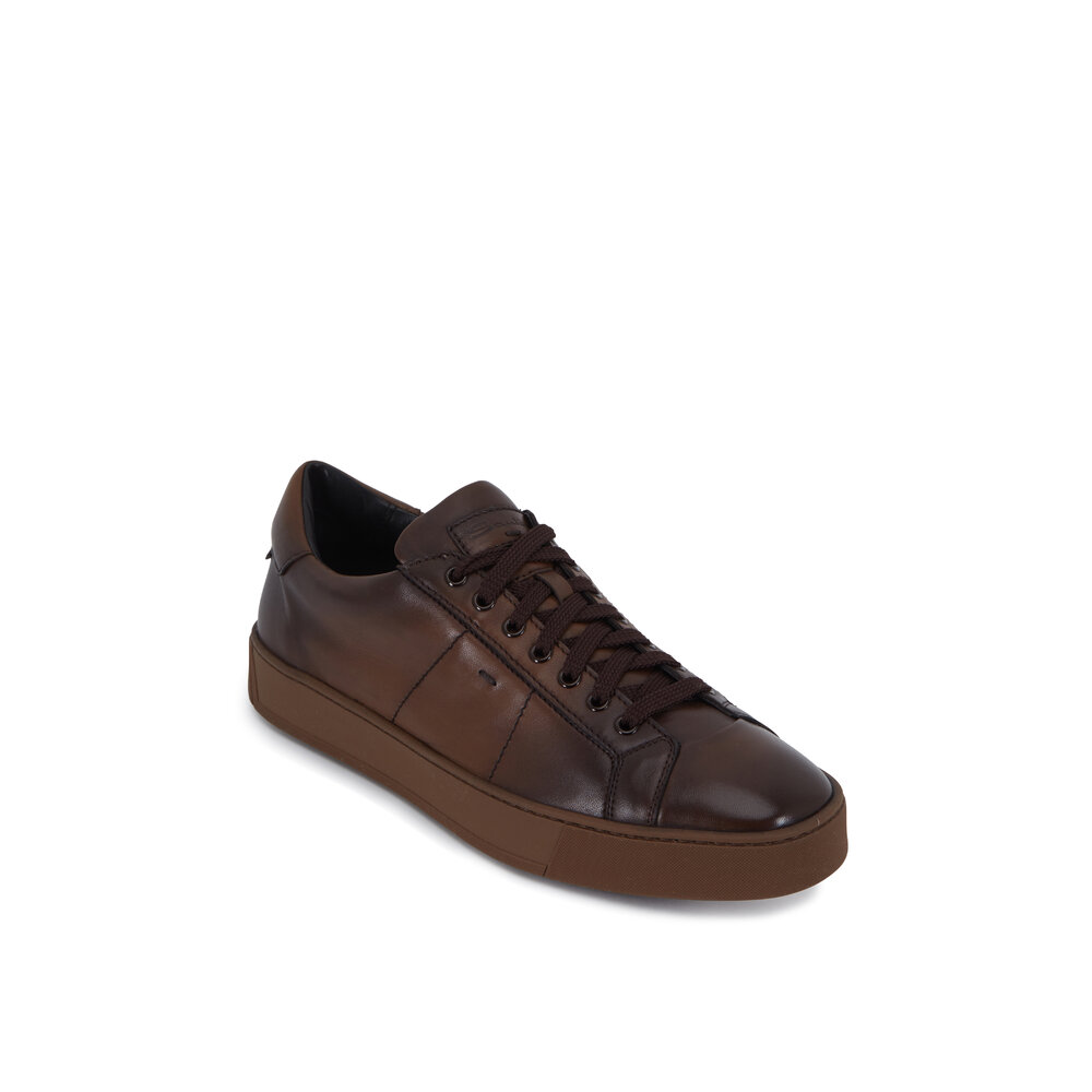 スニーカー SANTONI Brown leather Clean sneakers Santoni Dark Brown Leather Low Top Sneakers – Robert Old & Co