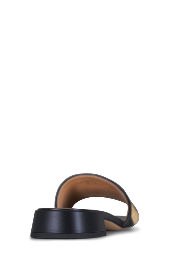 Valentino Garavani Natural & Black Stripe V Logo Raffia Slide - view 4