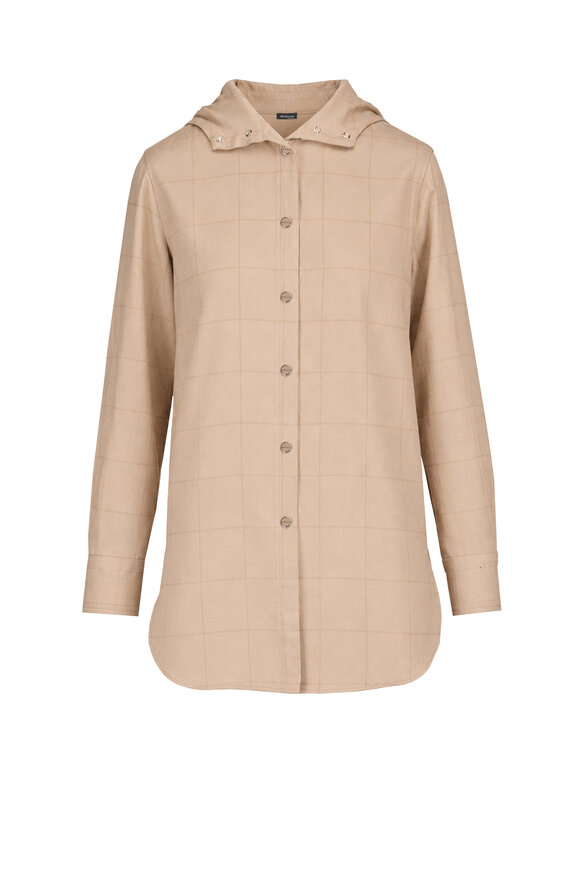 Kiton Beige Cotton Check Hoodie - view 1