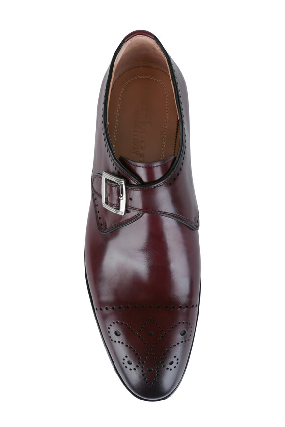 Kiton - Burgundy Burnished Leather Cap-Toe Monk Shoe 