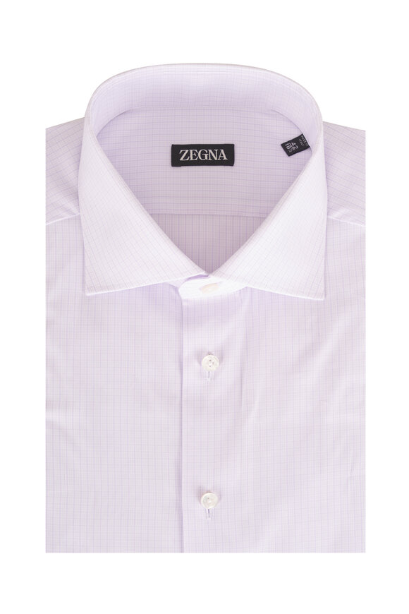 Zegna Pink Micro Check Cotton Dress Shirt - view 1