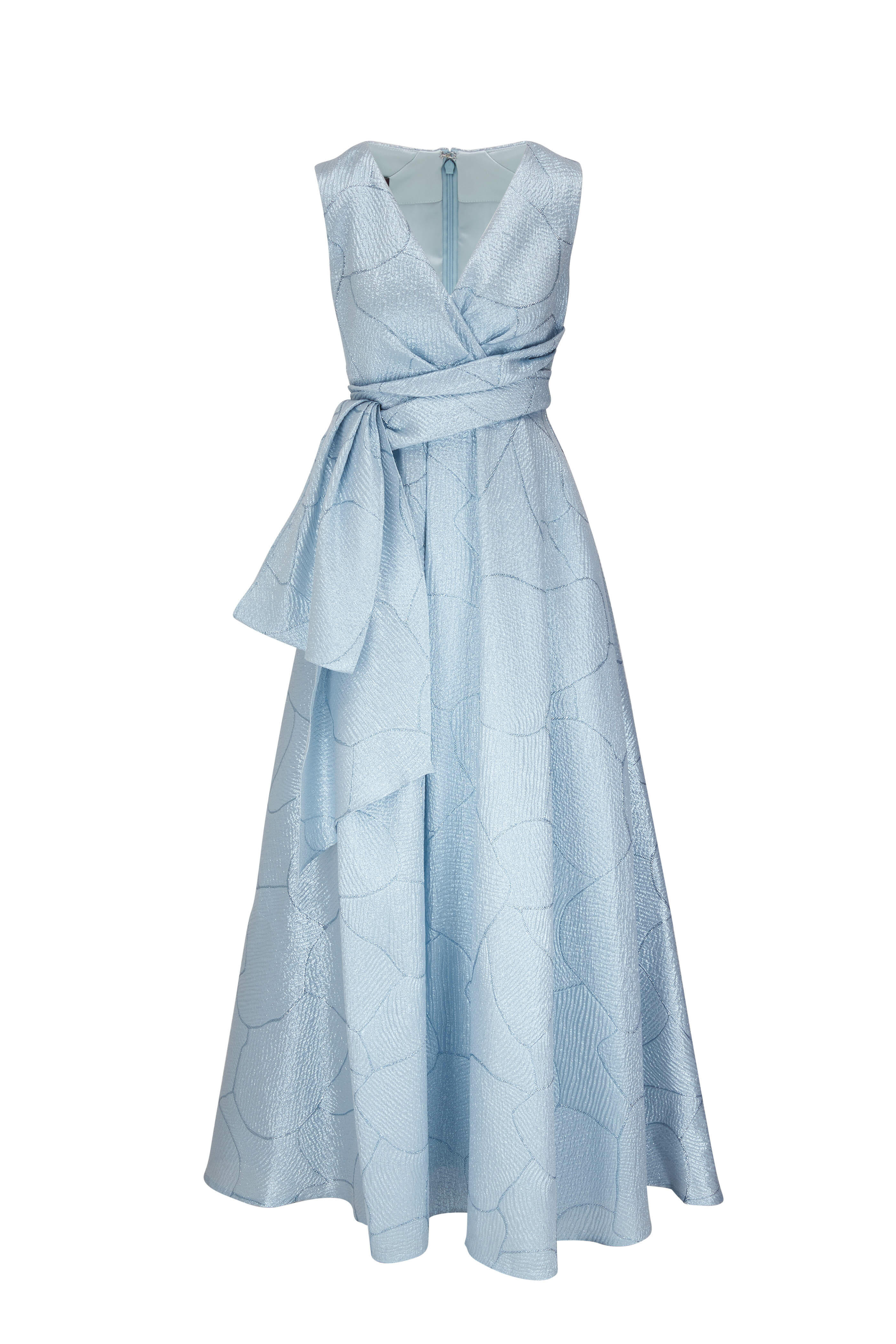Talbot Runhof - Light Blue Jacquard Metallic Floral Gown