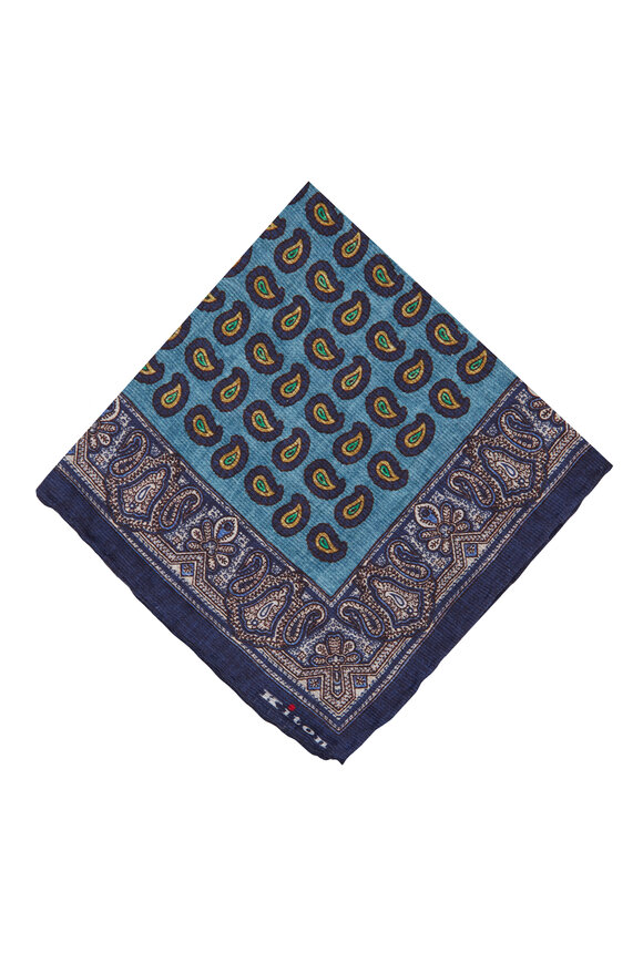 Kiton Aqua Paisley Reversible Pocket Square - view 1