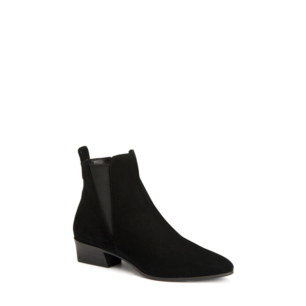 Aquatalia Fausta Black Suede Western Ankle Boot 40mm