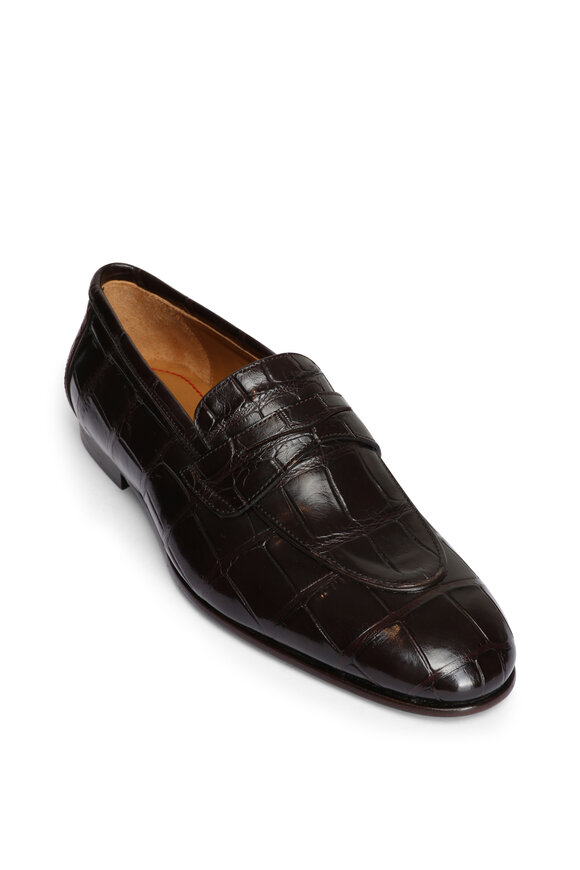 Kiton Dark Brown Crocodile Penny Loafer
