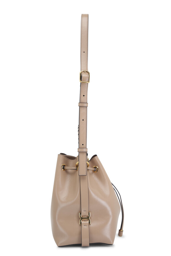 Chloé - Marcie Dark Beige Leather Drawstring Bucket Bag