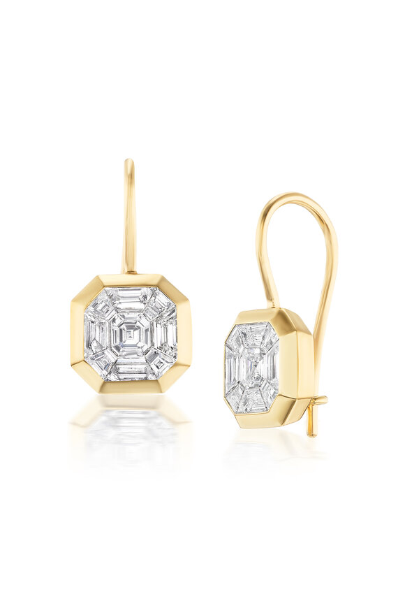 Nam Cho 18k Yellow Gold Diamond Asscher Mosaic Earring