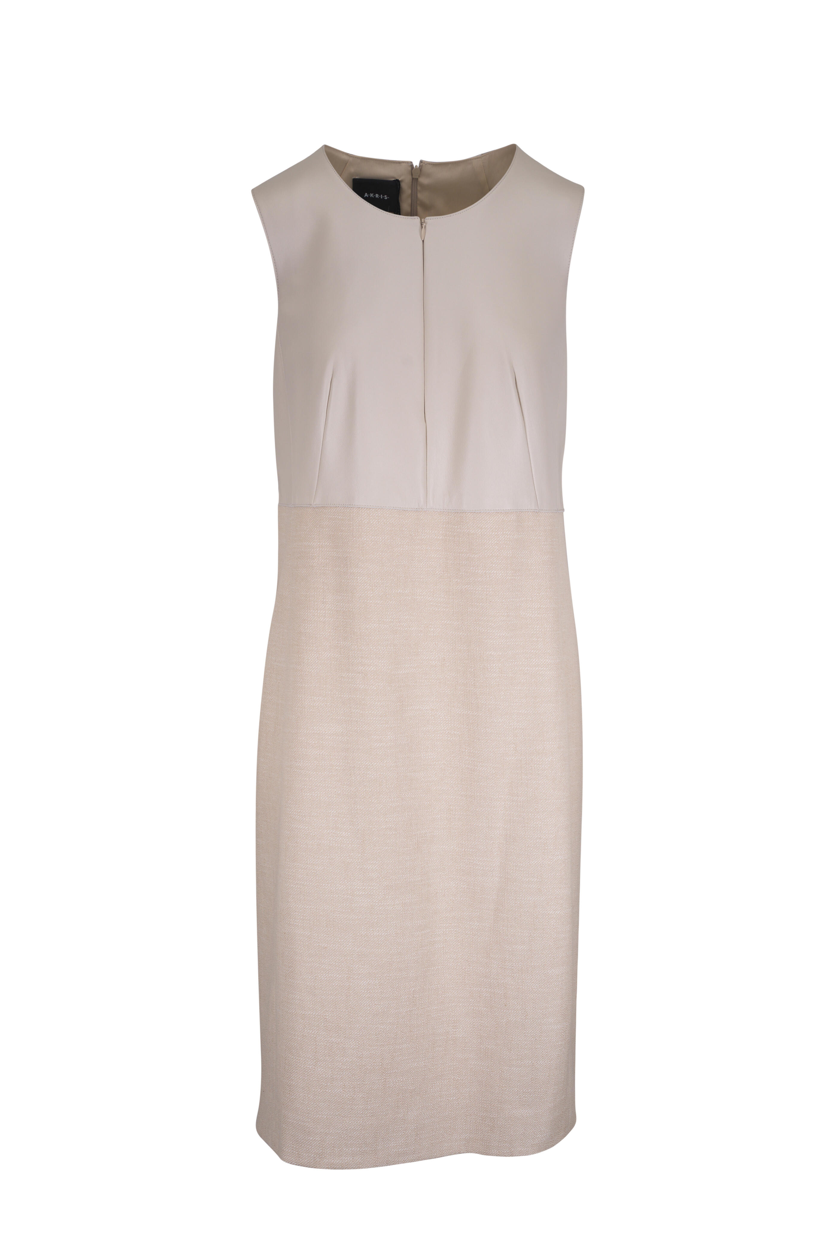 Akris - Beige Leather & Bouclé Denim Dress