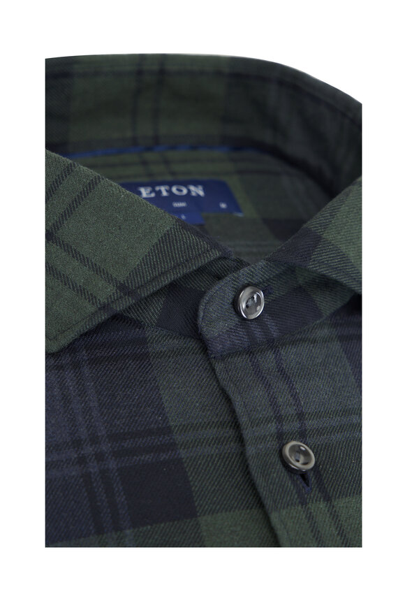 Eton - Dark Green Plaid Cotton Sport Shirt